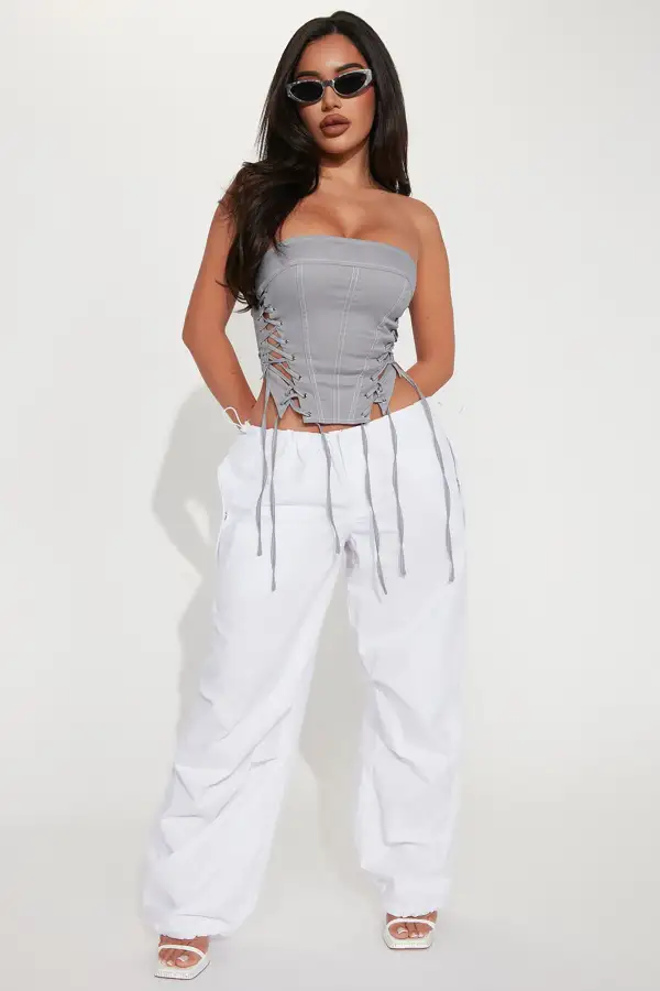 Madilyn Lace up Corset Top - Grey