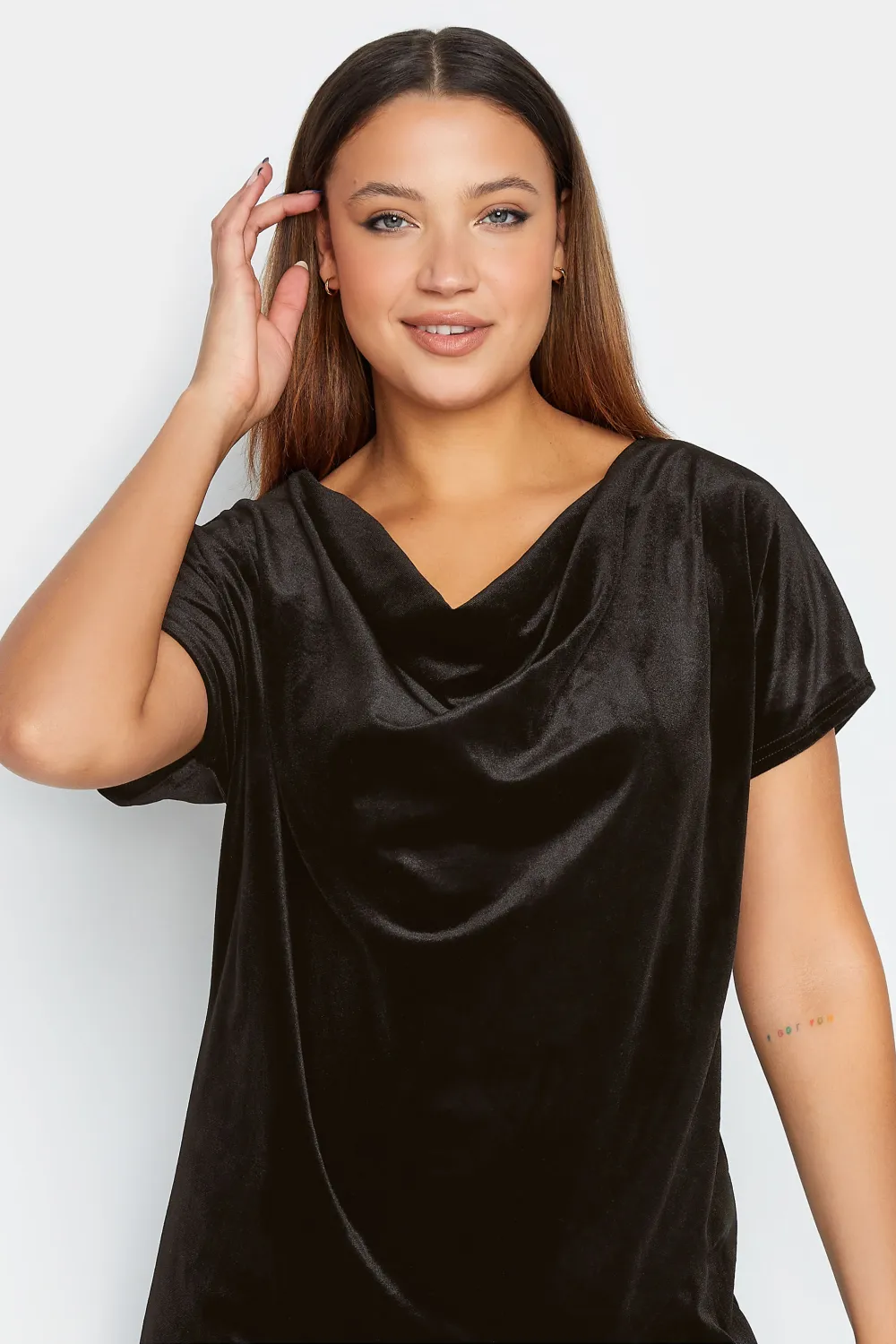 LTS Tall Black Velour T-Shirt Dress