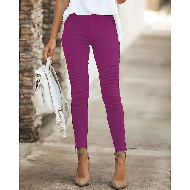 Women's Dress Pants Tights Pants Trousers Ankle-Length Cotton Micro-elastic Mid Waist Fashion Casual Weekend Black Yellow S M Spring &  Fall