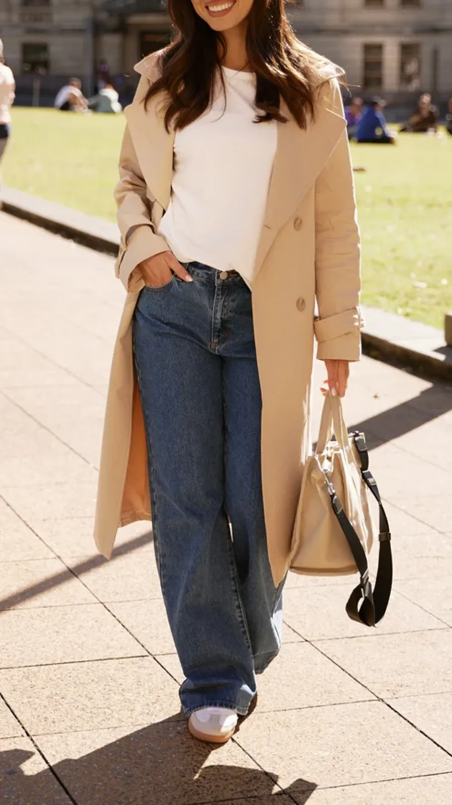 Beige Long Trench Jacket