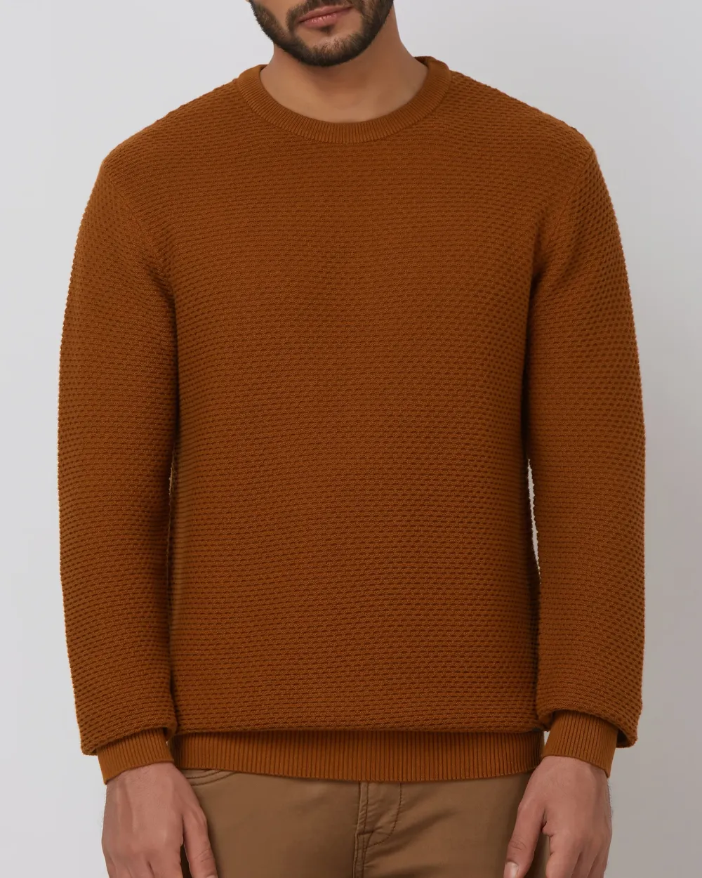 Comfortable Soft Daily Slim Rust Cotton Sweater