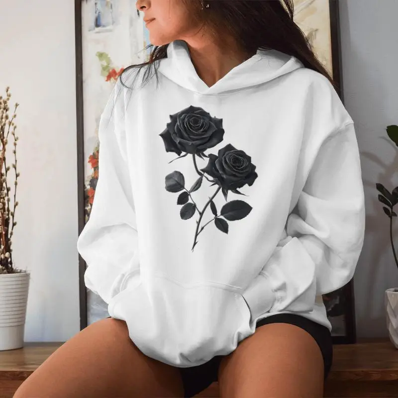 Beautiful Black Roses Flower Couple Women Hoodie