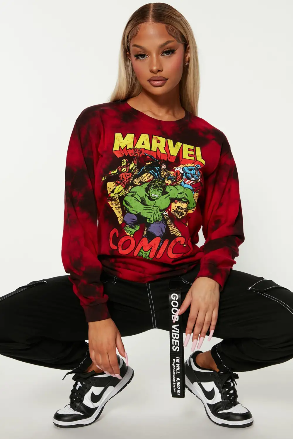 Marvel Comics Tie-Dye Long Sleeve Top - Red/combo