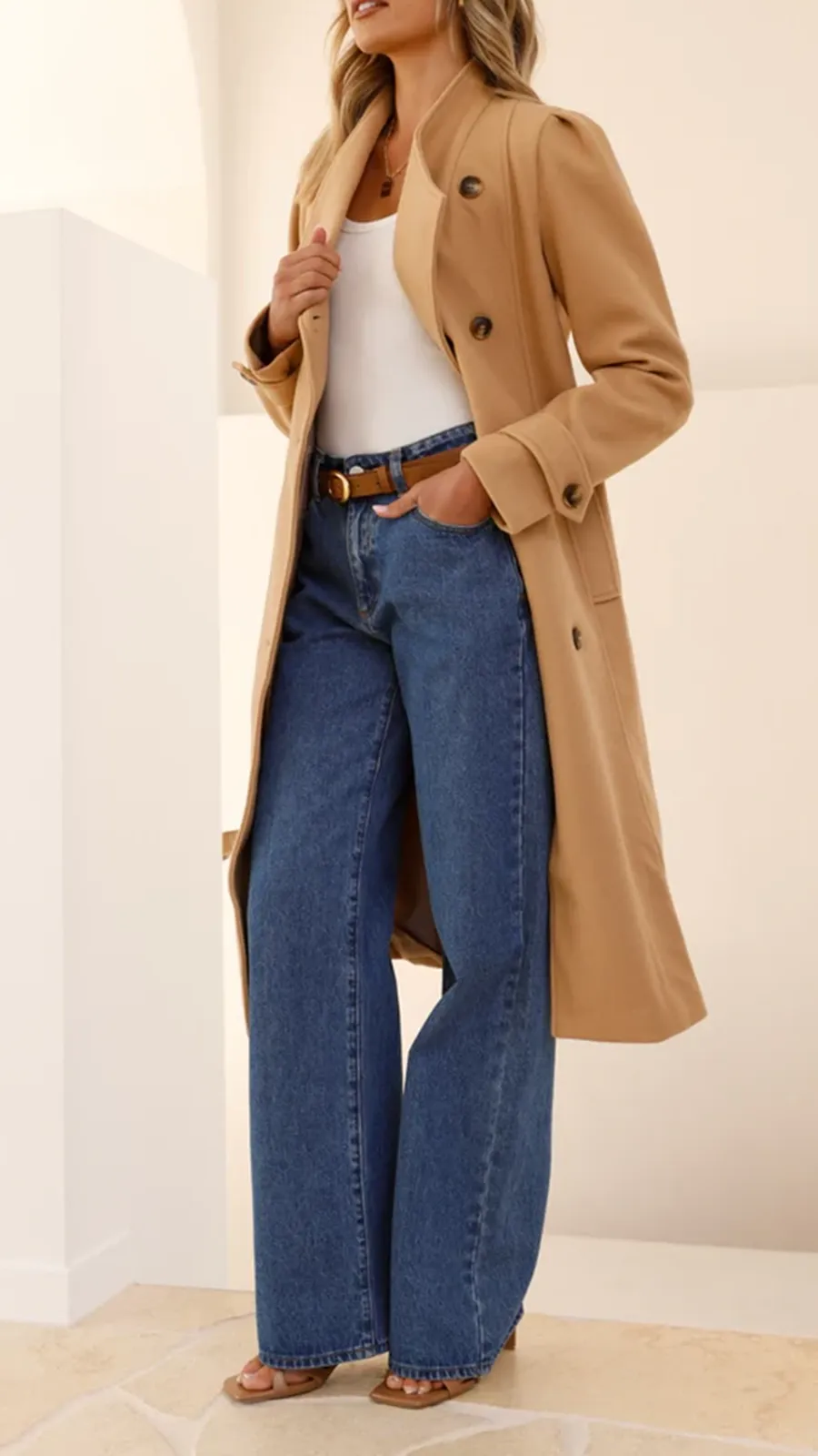 Elongated Button-Down Wool Jacket