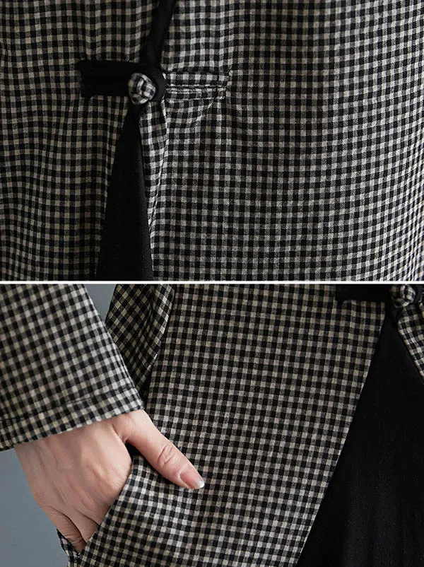 Artistic Retro Plaid Stand Collar Long Cheongsams Dress