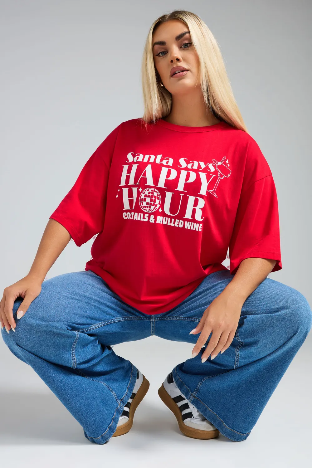 LIMITED COLLECTION Curve Red 'Happy Hour' Christmas T-Shirt