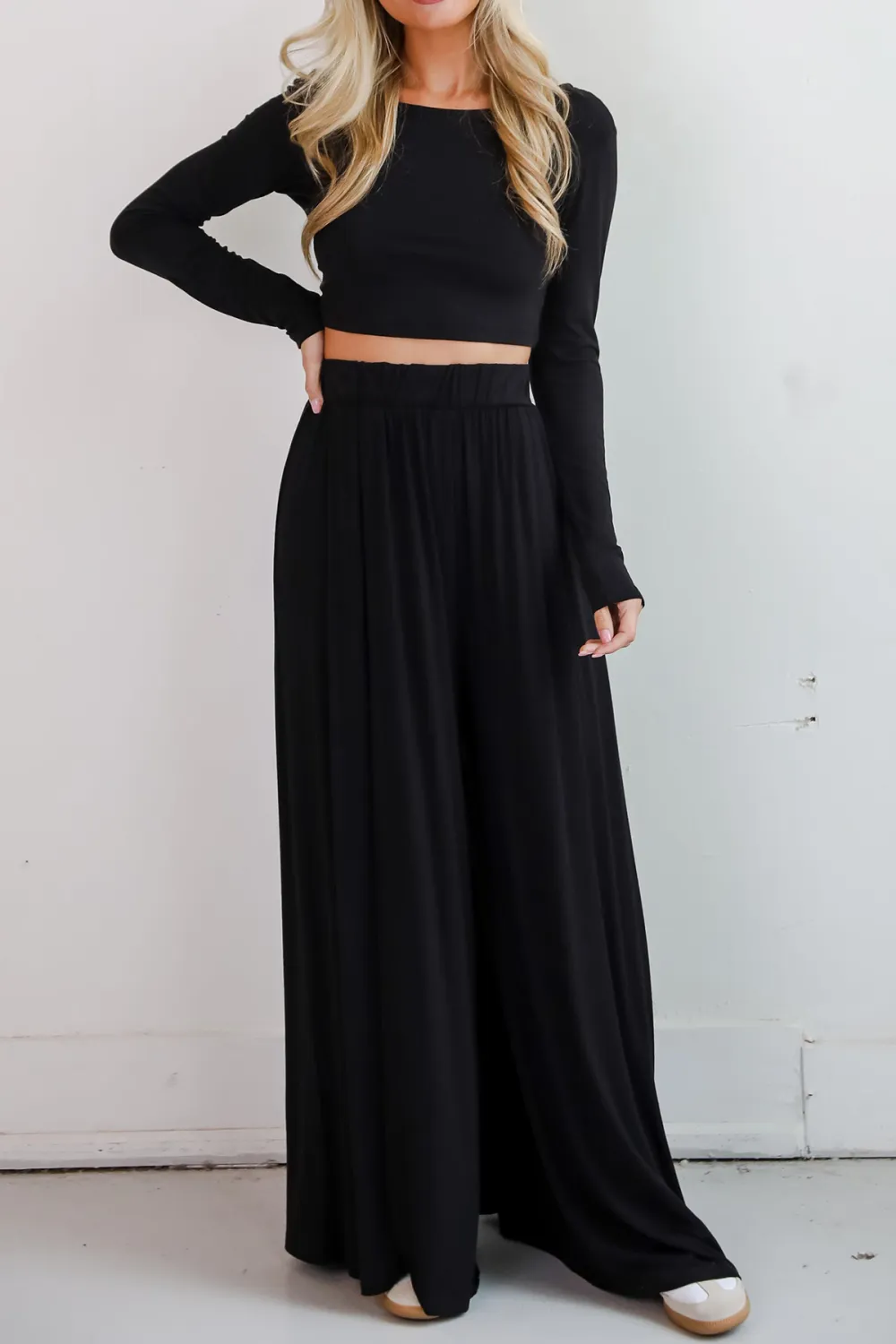 Sophisticated Step Black Pleated Wide Leg Pants