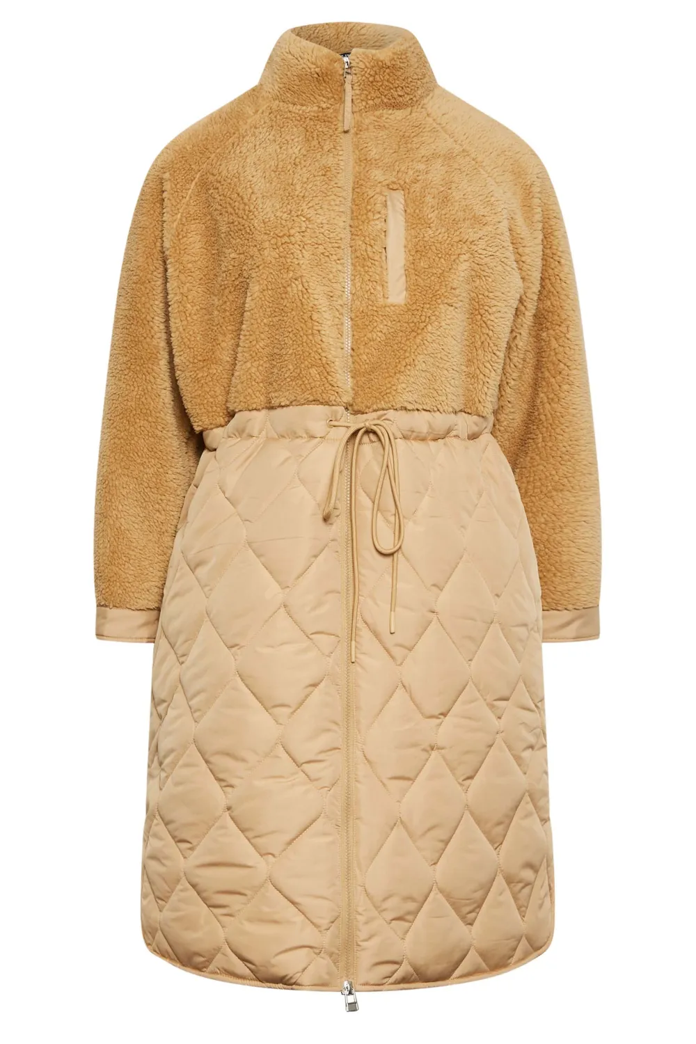 YOURS Curve Beige Brown Quilted Teddy Coat