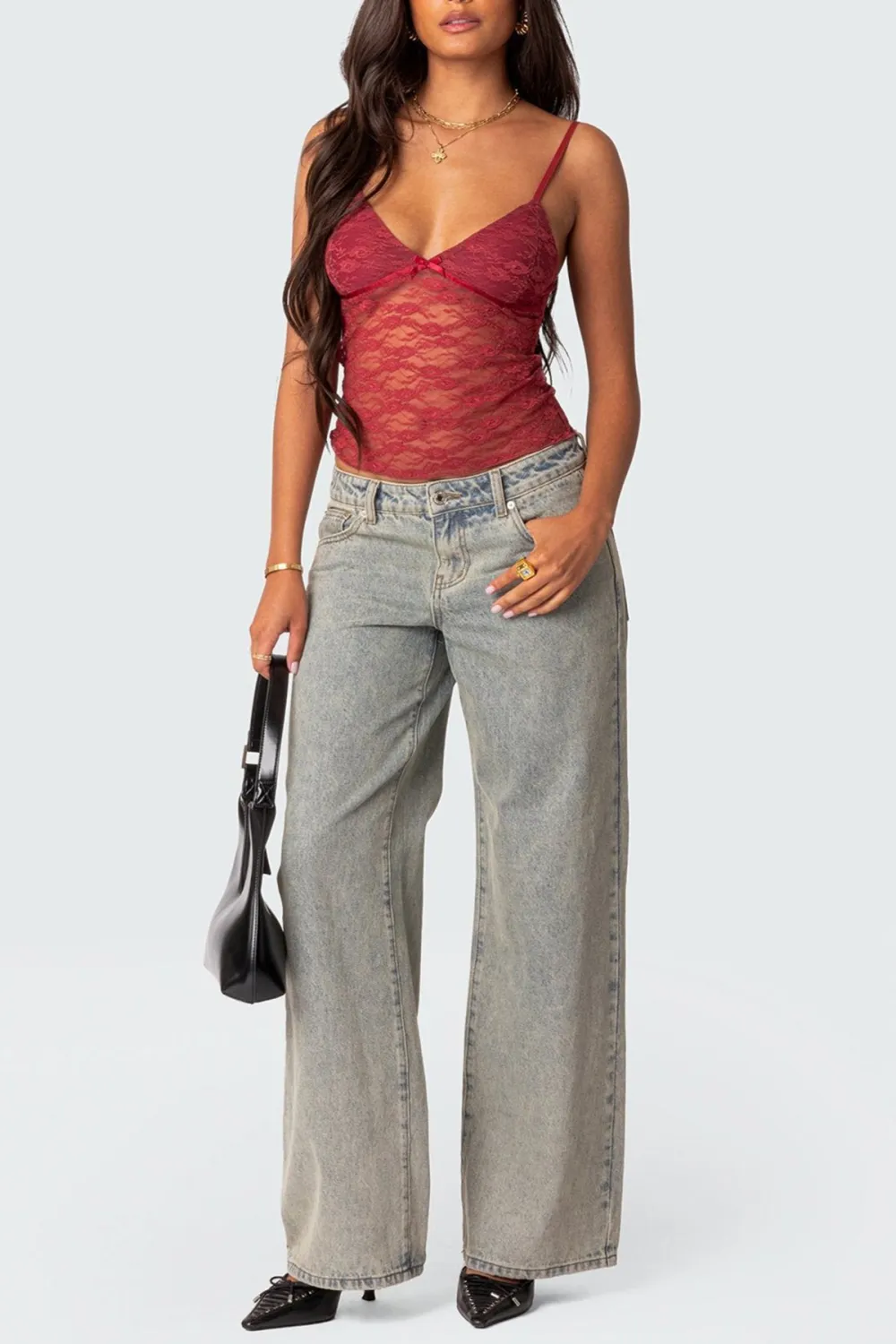 Bow Transparent Lace Tank Top