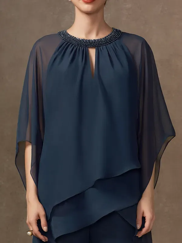 Chiffon Mother Sequin Top Trousers Set