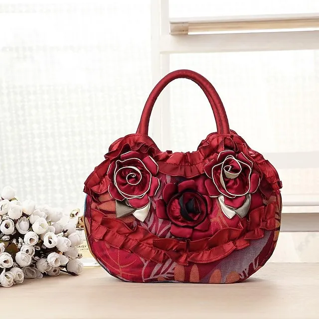 Women's Handbag Silk Party Daily Flower Durable Anti-Dust Solid Color Black Red Blue