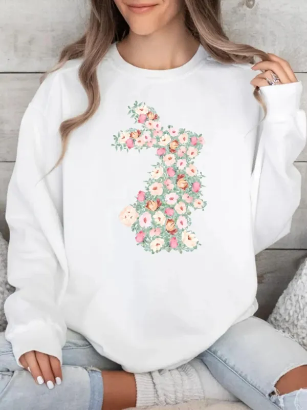Floral Bunny Casual Sweatshirt