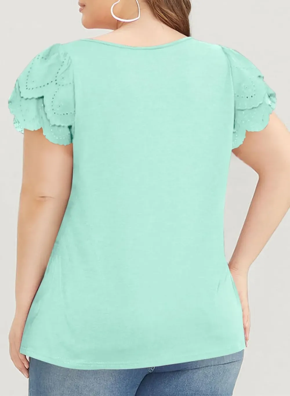 Eytino Womens Plus Size Tops Ruffle Short Sleeve Square Neck Summer Loose Casual Tee Shirts(1X-5X)