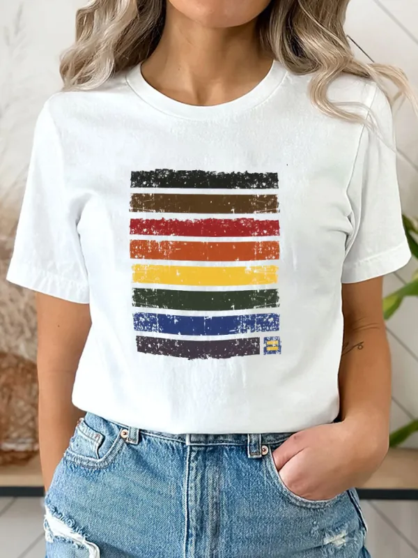 Rainbow Pride Ringer Tank Top Tee Pure Cotton Round-Neck Short-Sleeved Top