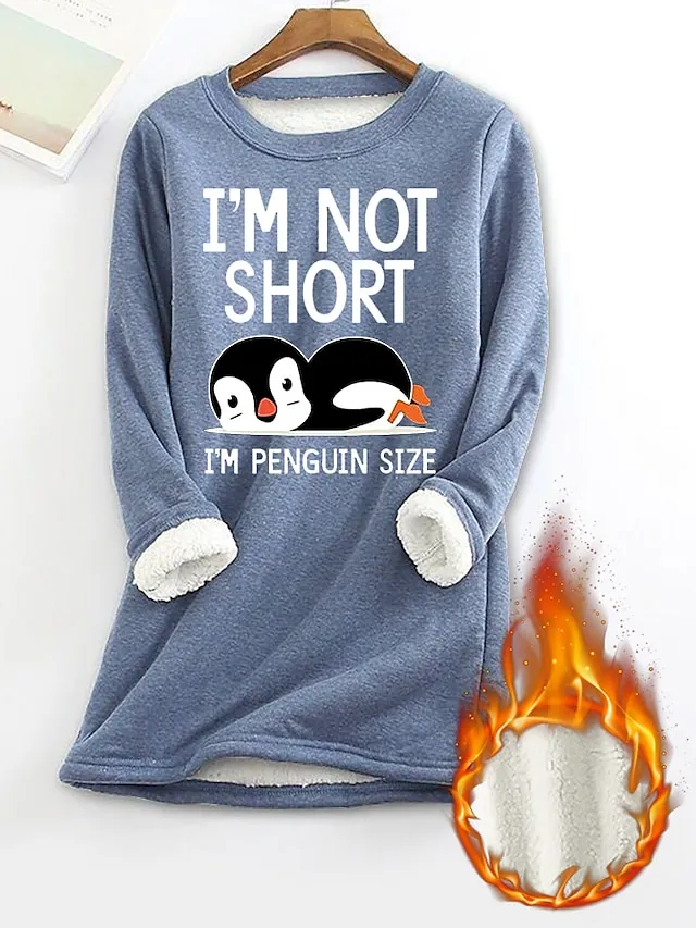 Women's Thermal Shirt Letter Penguin Warm Comfort Soft Home Daily Bed Fleece Warm Breathable Crew Neck Long Sleeve Fall Winter Black Pink