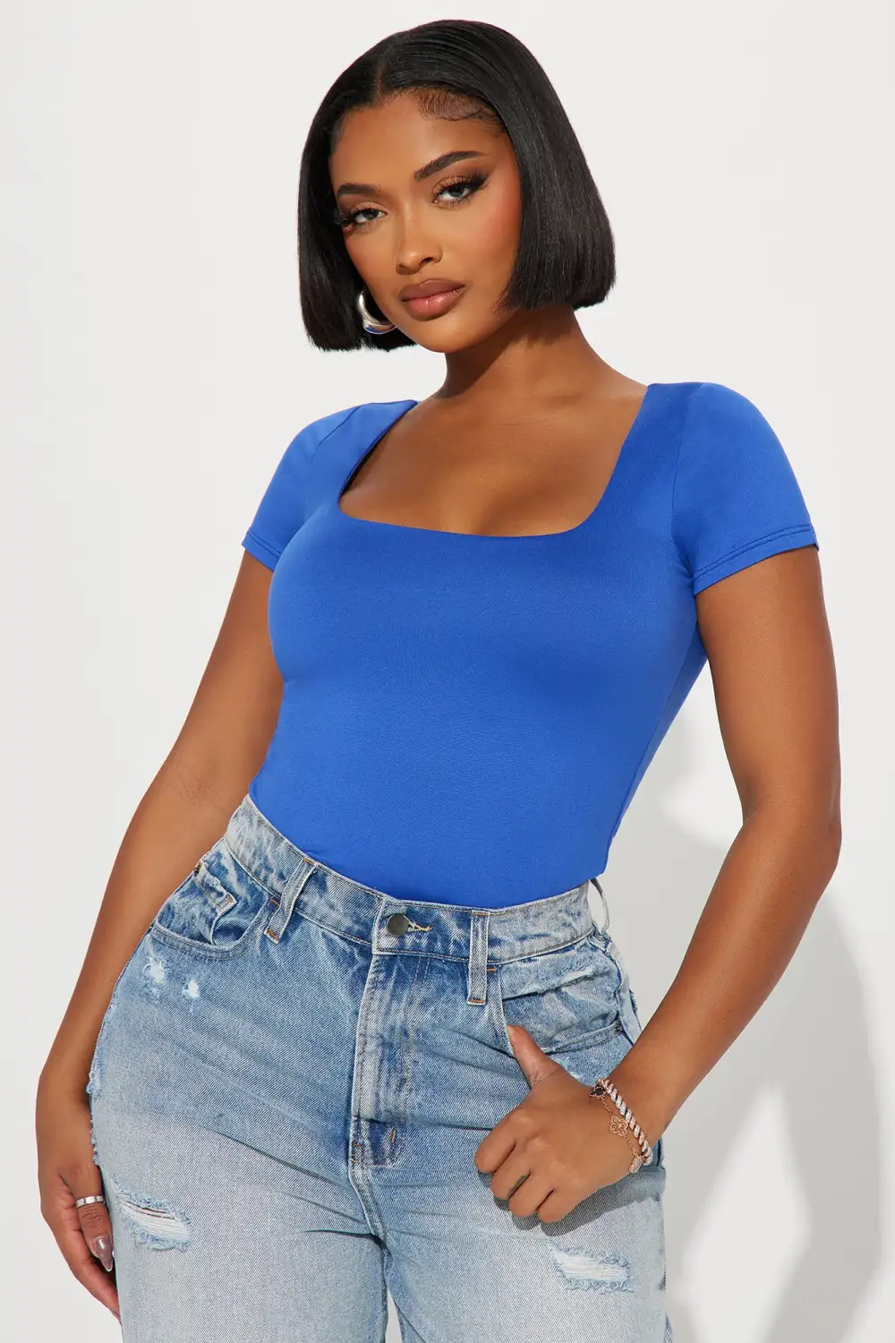 Skylar Square Neck Tee - CobaltBlue