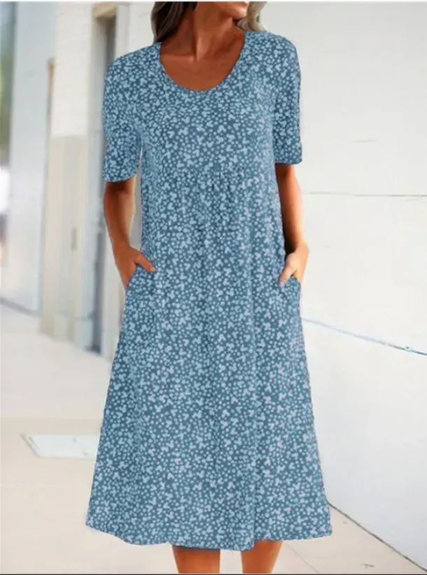Women Floral Pockets Plus Size Midi Dress