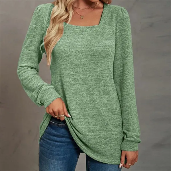 Women's T shirt Tee Cotton Light Blue Pink Apricot Plain Long Sleeve Casual Daily Holiday Basic U Neck Regular Fit Fall & Winter