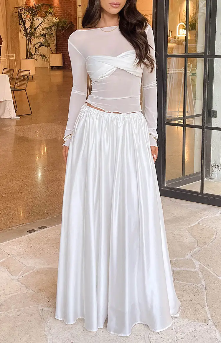 White Chiffon Flowing Long Skirt