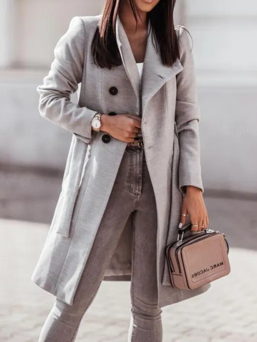 Belted open front button long sleeve coat