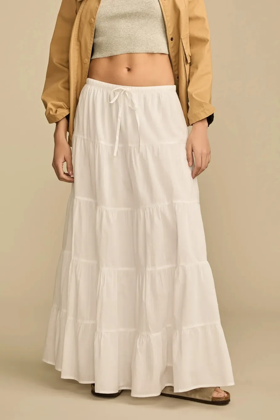 Bright White Tiered Maxi Skirt