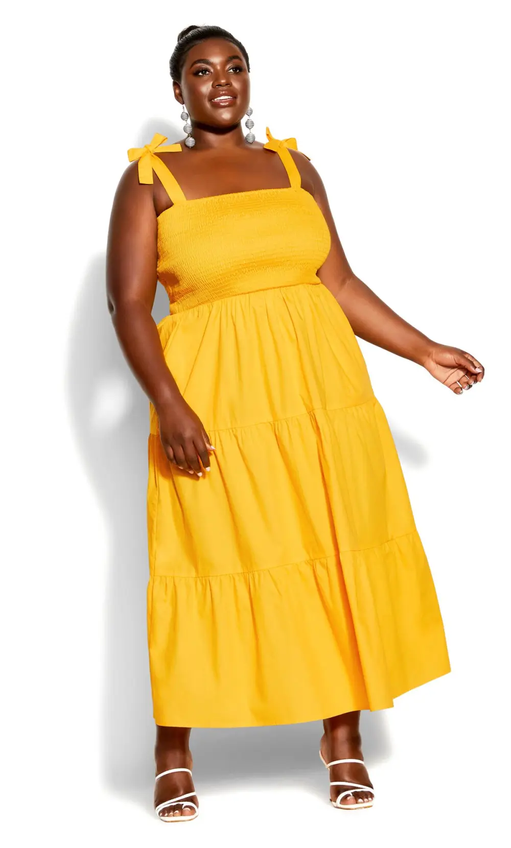 Evans Yellow Shirred Maxi Dress