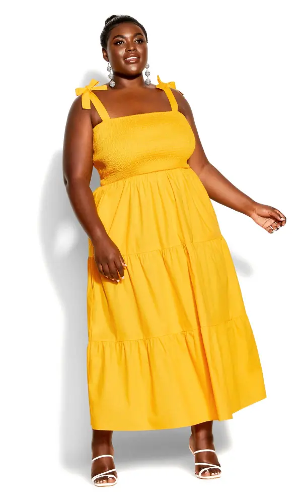 Evans Yellow Shirred Maxi Dress