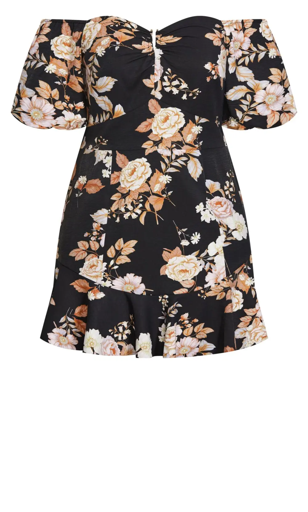 Evans Black Floral Print Bardot Smock Dress