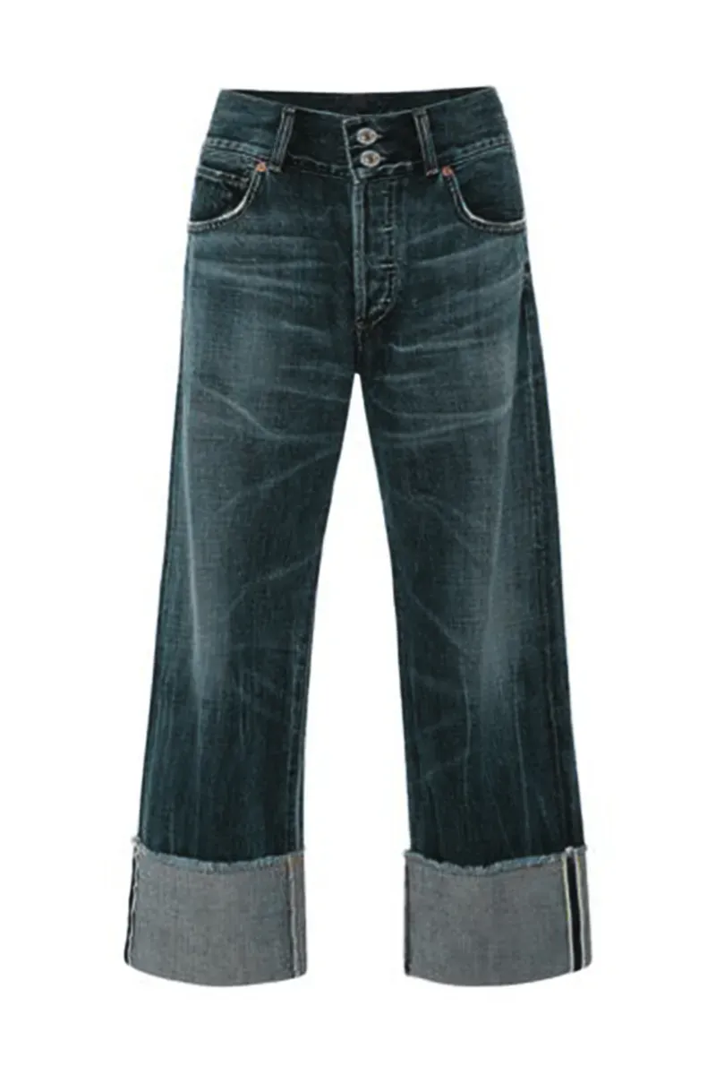 Cuff Hem Low Rise Wide Leg Jeans