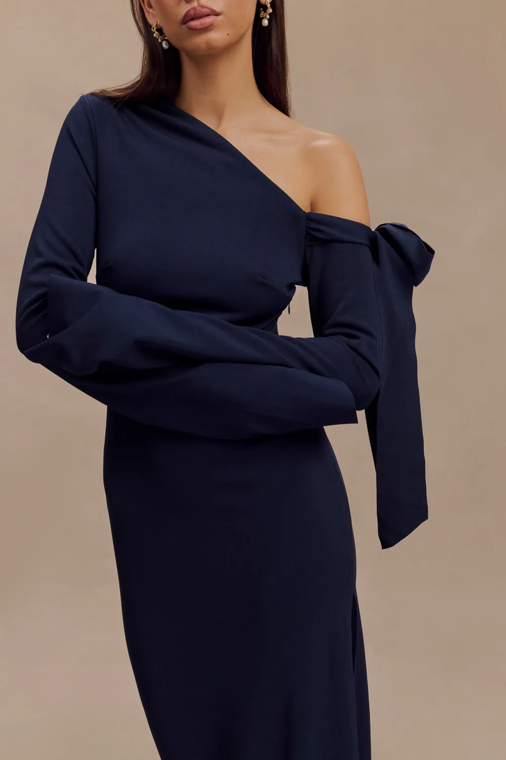 One Shoulder Crepe Maxi Dress