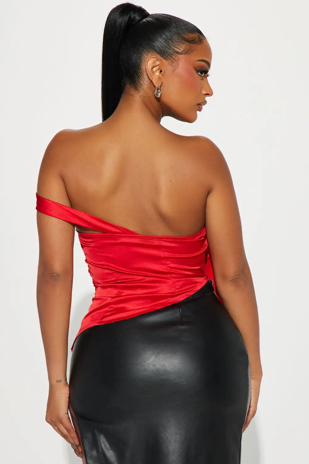 Belle Satin Blouse Top - Red