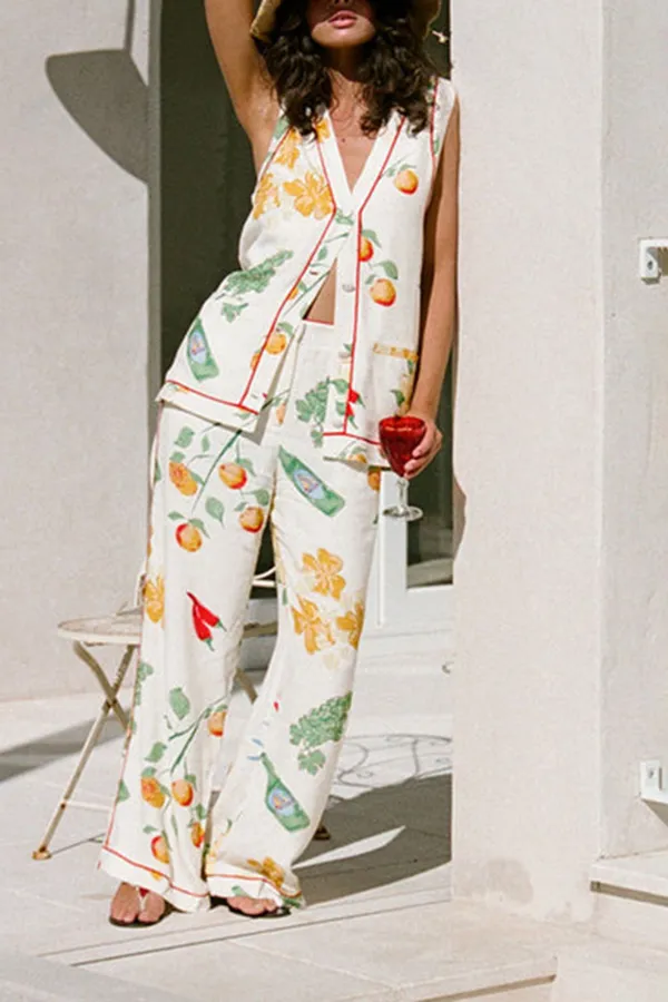 Floral Print Sleeveless Button Up Blouse