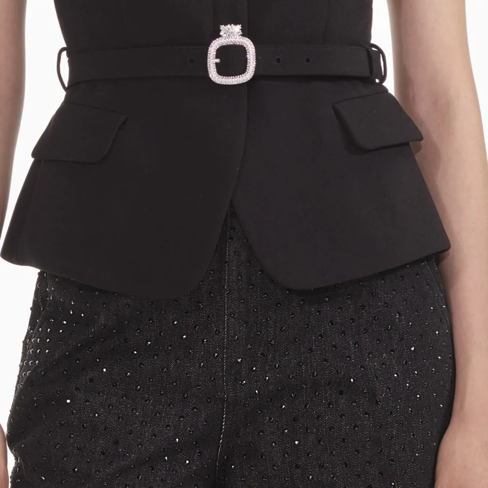 Black Crepe Contrast Top