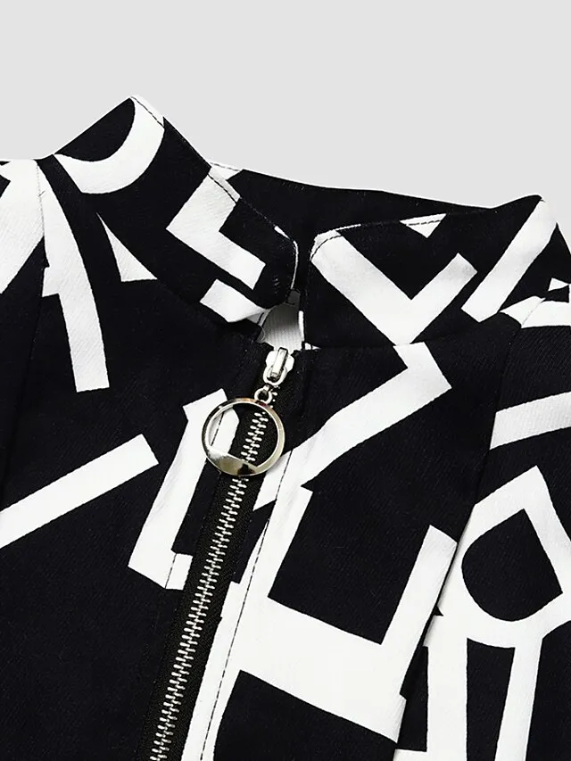 Women's Blazer Formal Casual Daily Baroque Ruffle Full Zip Print Outdoor Work Street Daily Cotton Coat Winter Fall Leopard Black Pink Zipper Stand Collar Regular Fit S M L XL XXL