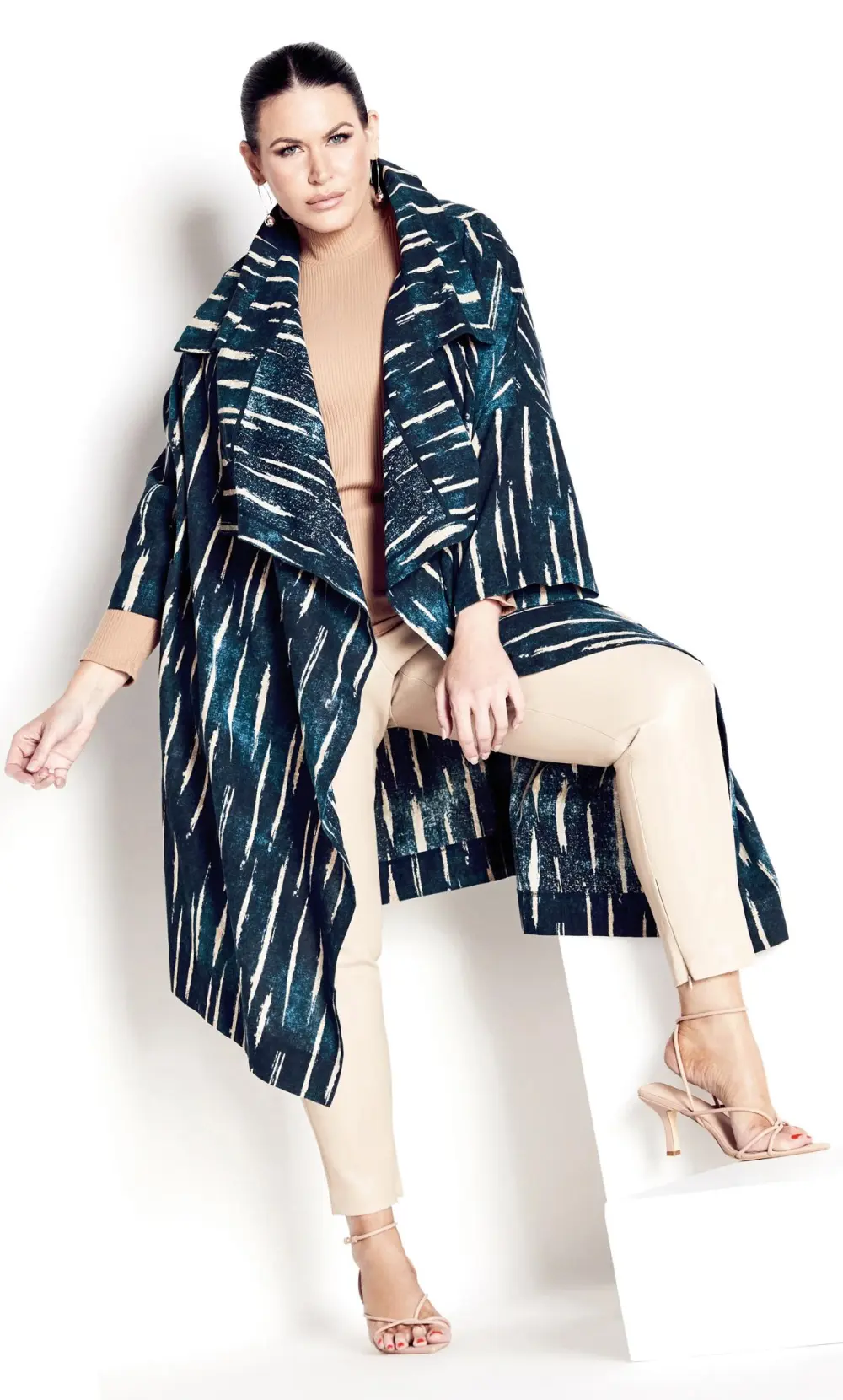 Evans Navy Blue Stripe Cape Jacket