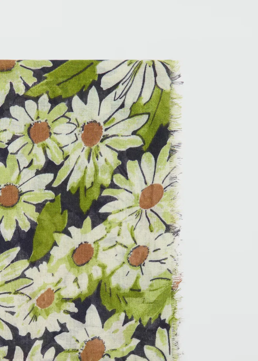 Green Floral Linen-Blend Casual Style Scarf