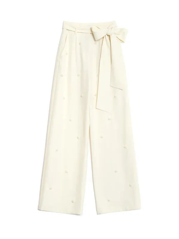Casual Wide-Leg Pearl Trousers