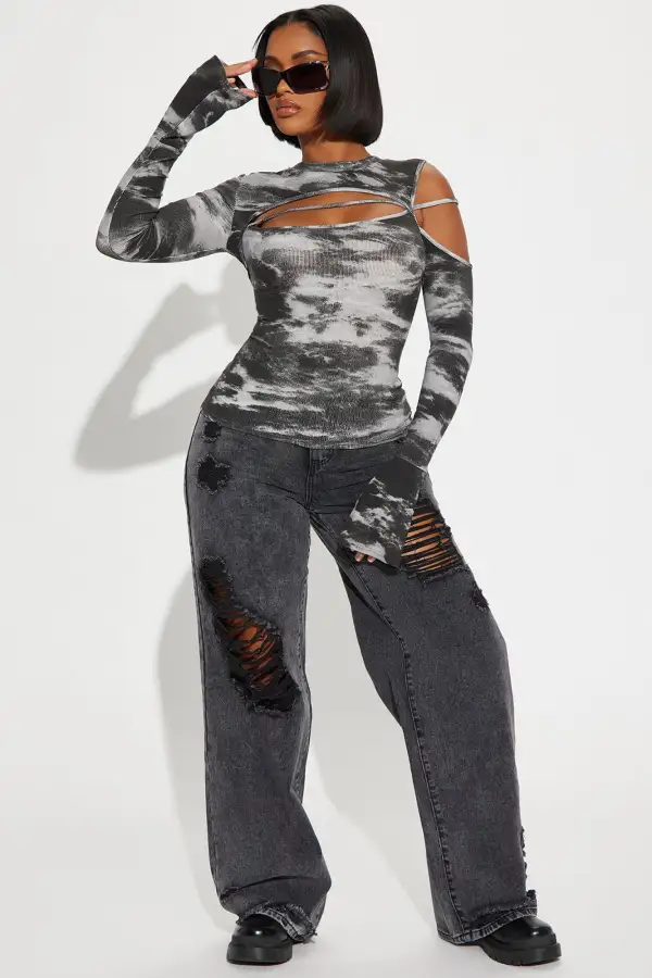 How's The View Cut Out Top - Grey/combo