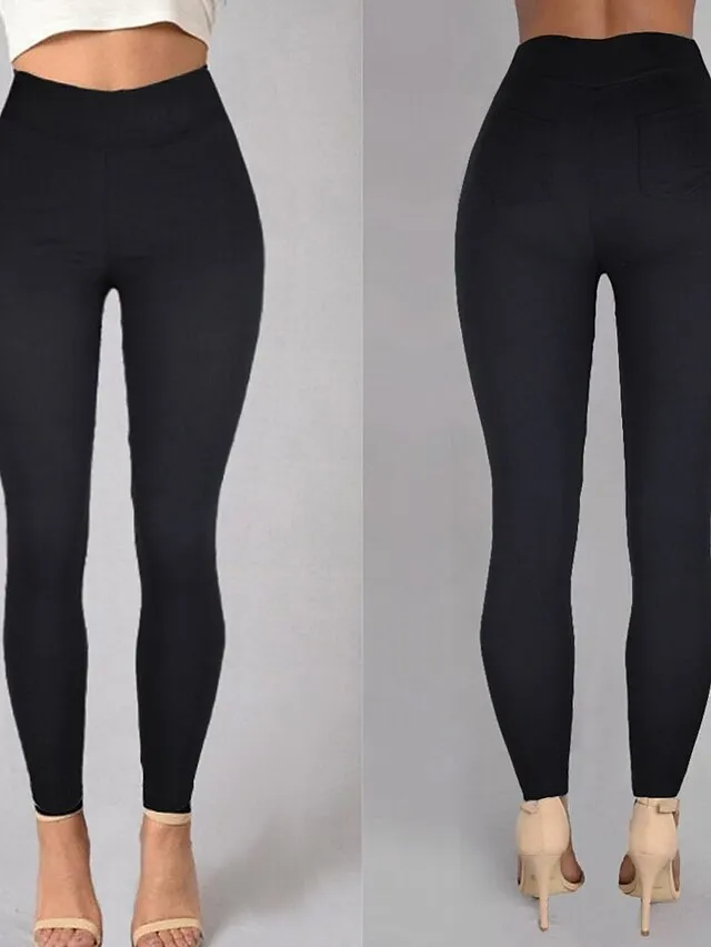 Women's High Waist Solid Leggings Wine Navy Blue Grey Fashion Classic Office Daily Stretchy Full Length Comfort Solid Color S M L XL XXL