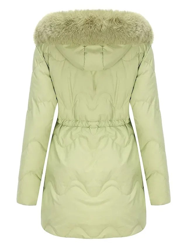 Women's Parka Puffer Jacket Winter Coat Zip up Hooded Coat with Fur Collar Drawstring Thermal Warm Heated Coat Removable Hood Fall Outerwear with Pockets Warm Classic Long Sleeve Light Blue Pink Black