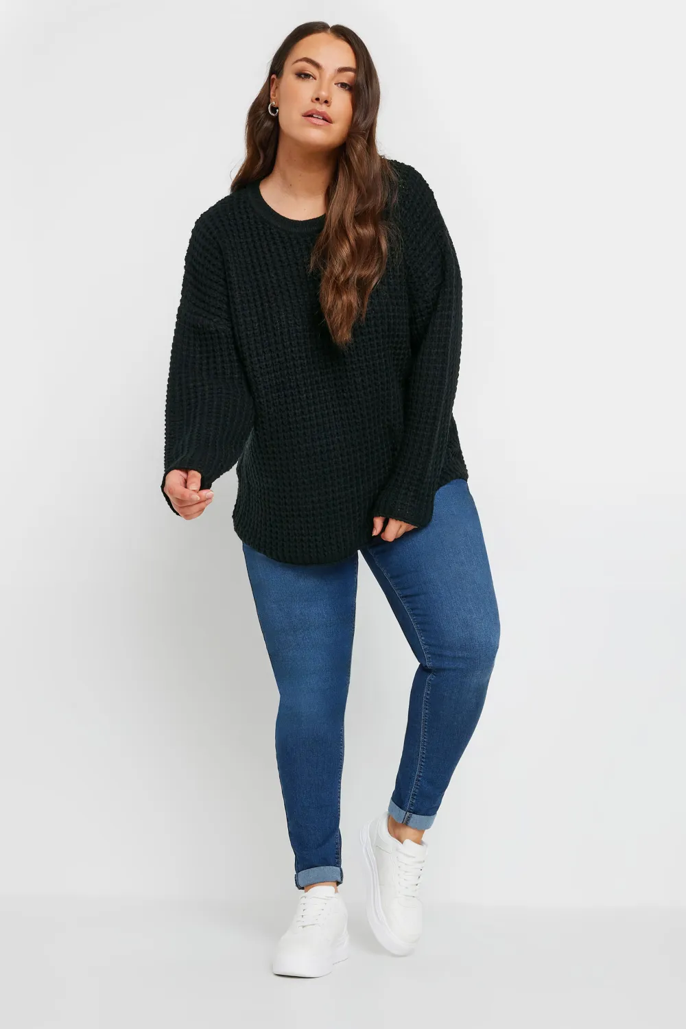 YOURS Curve Stone Brown Waffle Knit Jumper