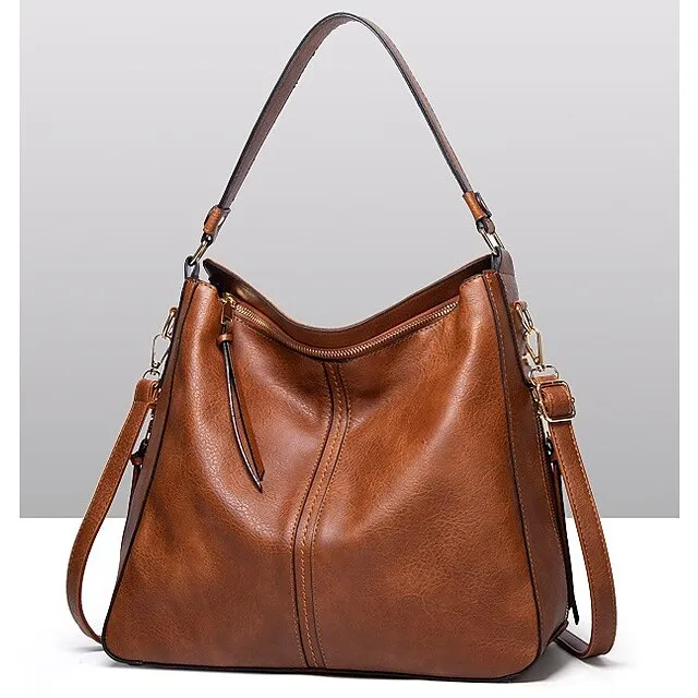 Women's Waterproof Top Handle Bag Hobo Bag PU Leather Daily Solid Color Black Red Brown