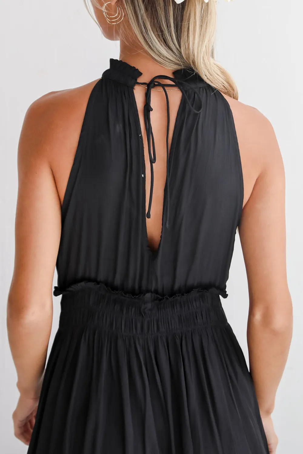 Lovely Intuition Black Satin Midi Dress