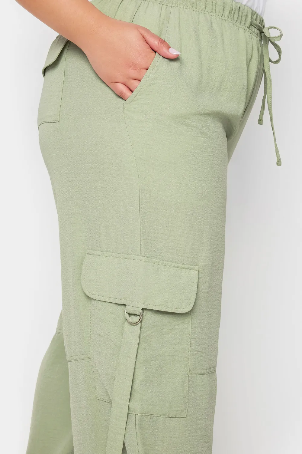 YOURS Curve Sage Green Twill Cargo Trousers