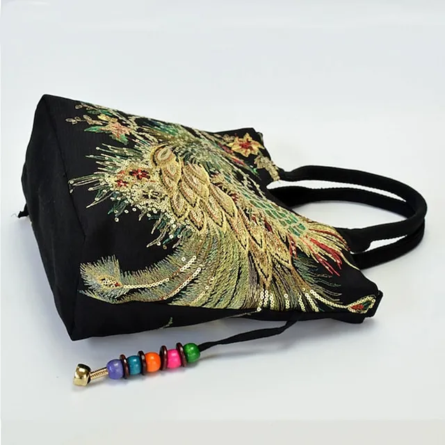 Women's Handbag Crossbody Bag Canvas Tote Bag Canvas Outdoor Daily Holiday Beading Animal Embroidery Black Red Blue