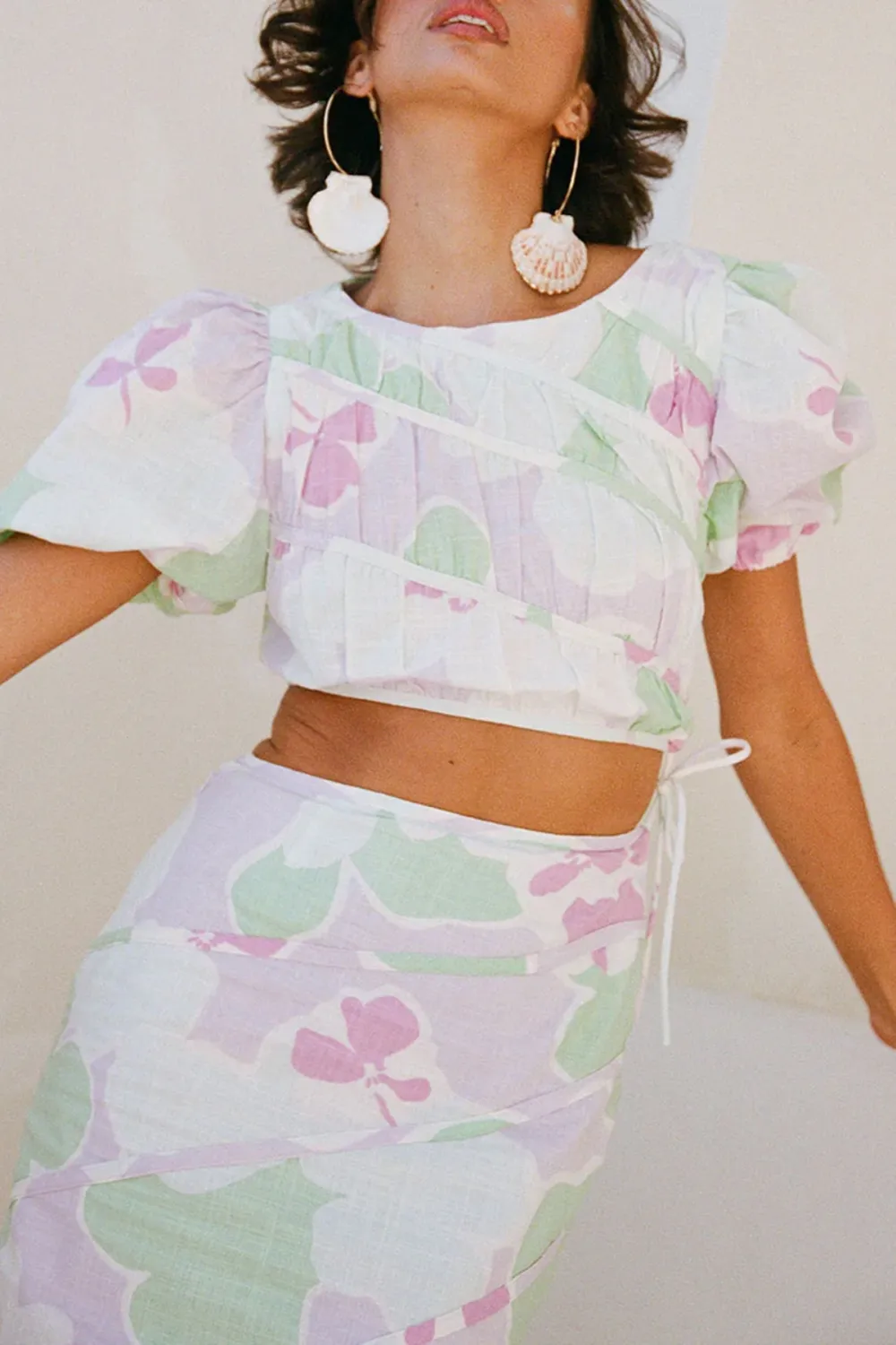 Puff Sleeve Floral Print Crop Top