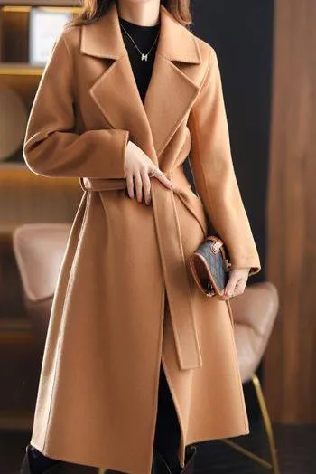 Double Buttons Front Tie Lapel Coat