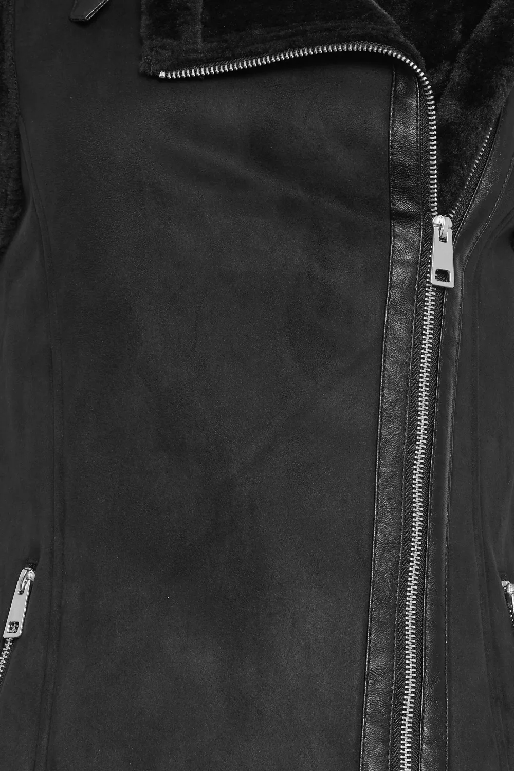 LTS Tall Black Faux Fur Trim Aviator Gilet