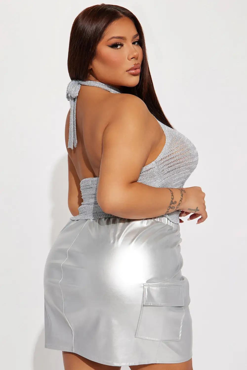 Fun Night Out Halter Sweater Top - Silver