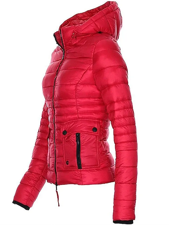 Women's Parka Fleece Lined Puffer Jacket Thermal Warm Winter Coat Windproof Heated Coat Zip up Drawstring Hooded Coat with Pocket Outerwear Long Sleeve